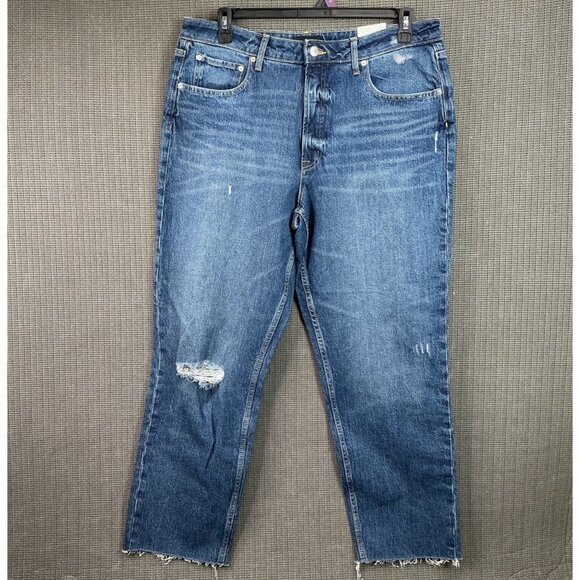 Free Assembly Denim - Free Assembly Womens Size 16 Blue Super High Rise Straight Jeans Distress Denim